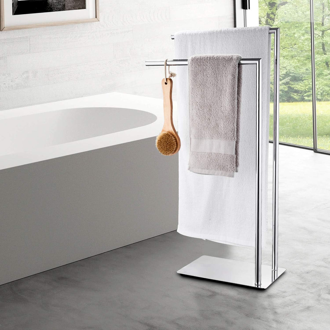 Freistehende Doppel-Handtuchhalter Badaccessoires Handtuchhalter Stand auf Boden Messing Chrom Boden