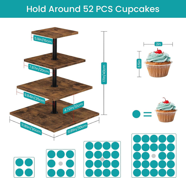 ELITEROO Cupcake-Ständer mit 4 Ebenen, 360 Grad drehbarer Cupcake-Ständer für 50 Cupcakes, quadratis