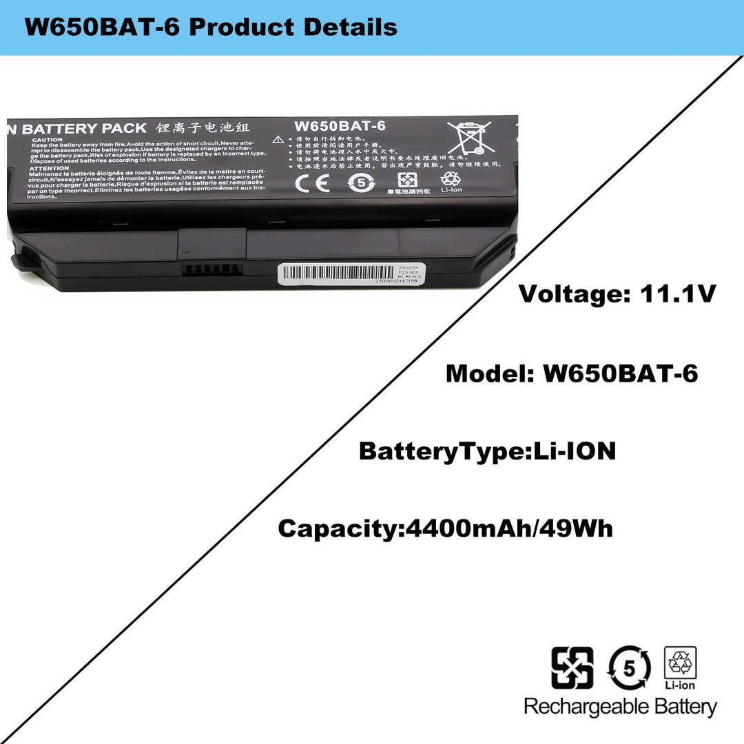 BLESYS Akku Clevo W650BAT-6 6-87-W650-4E42 6-87-W650S-4D4A3 Kompatibel mit Laptop Akku Clevo W650 W6