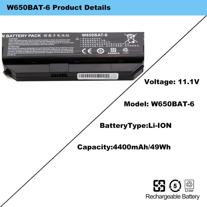 BLESYS Akku Clevo W650BAT-6 6-87-W650-4E42 6-87-W650S-4D4A3 Kompatibel mit Laptop Akku Clevo W650 W6