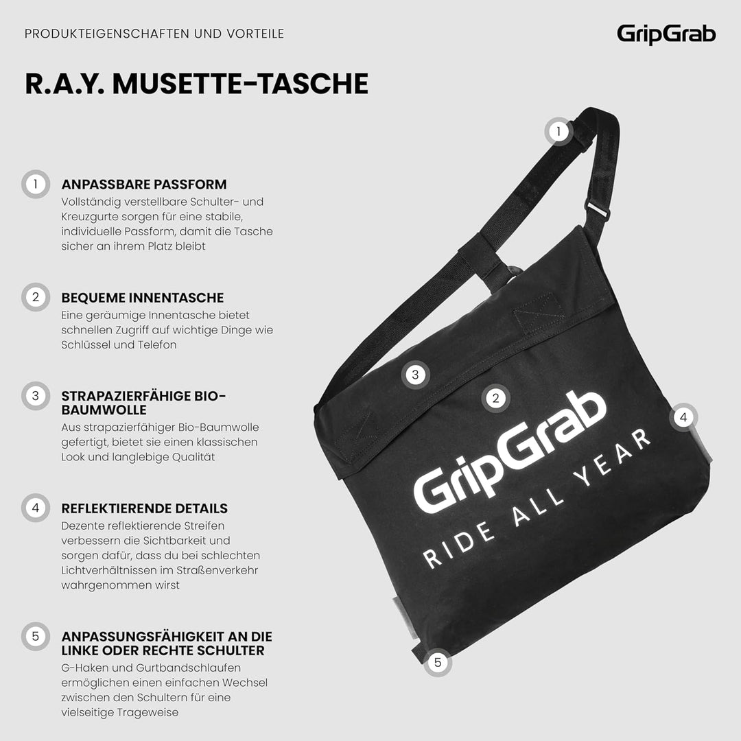 GripGrab R.A.Y. Musette Bag – Fahrrad Umhängetasche 7L Messenger Tasche | Cycling Musette Bag aus Bi