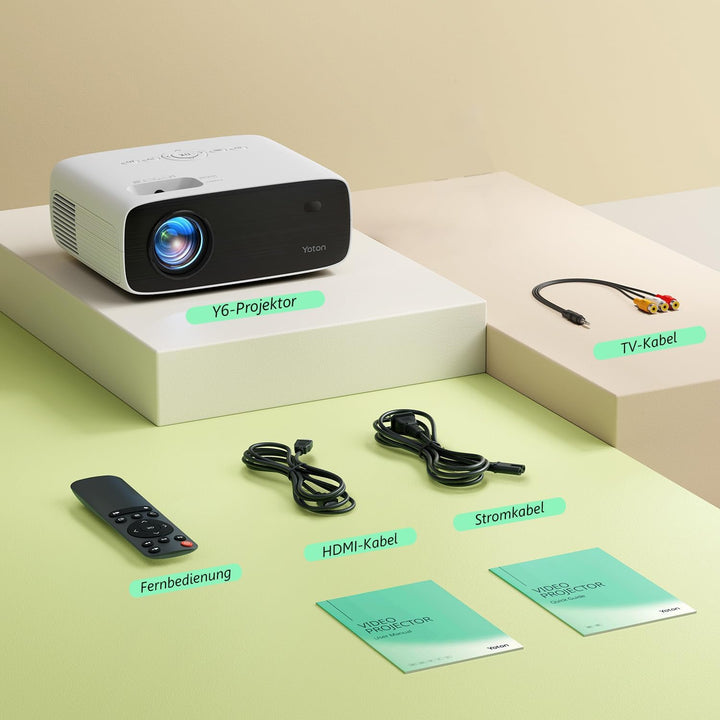 Beamer 4K, Bluetooth Projektor 1080P Natives, YOTON Y6 Mini Beamer 12000Lux mit Stativ, kompatibel m