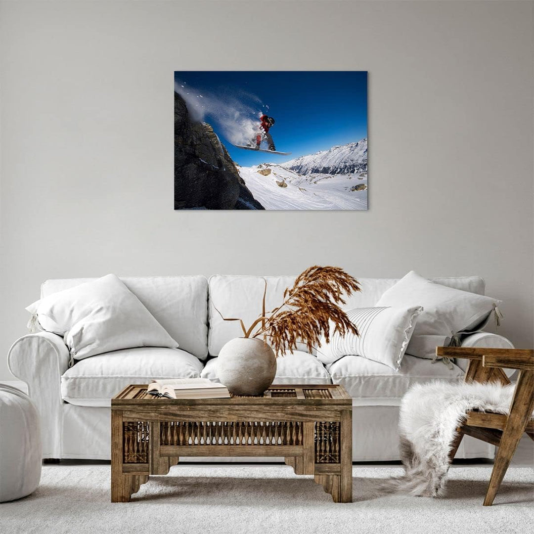 Bilder auf Leinwand Snowboard Winter Berg Gipfel Leinwandbild 70x50cm Wandbilder Dekoration Wohnzimm