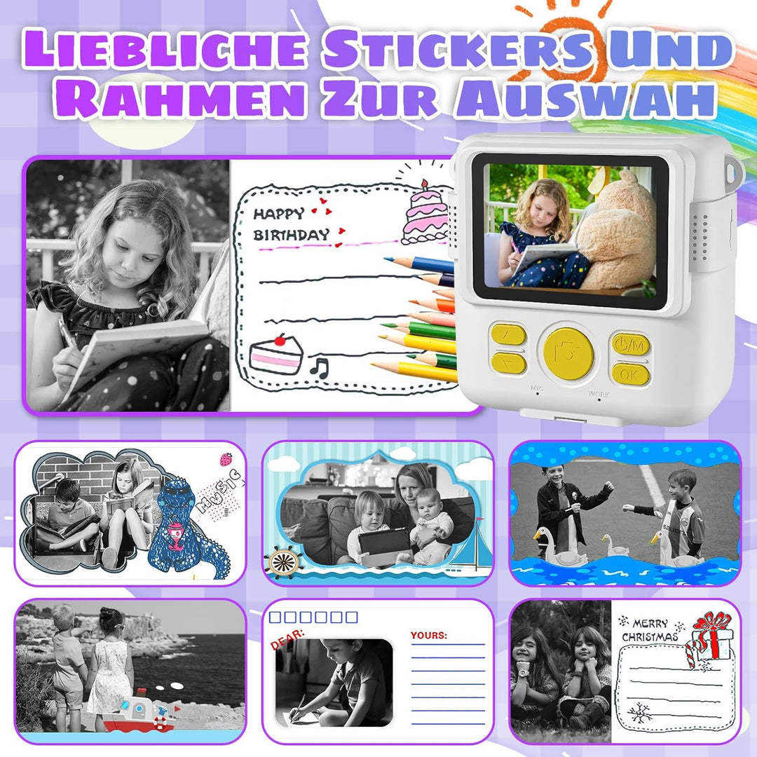 Kinderkamera Sofortbildkamera, 2.4'' Bildschirm 24MP-1080P Sofortbildkamera Kinder mit 16x Digitalzo