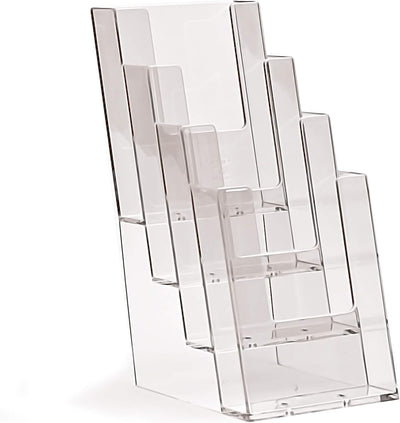 4 4C110 Stück taymar Prospektständer, Flyerhalter, DIN Lang (10.5 × 21 cm) mit 4 Etagen, transparent
