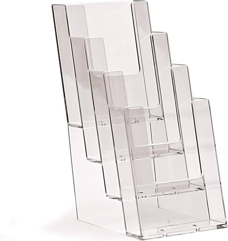 4 4C110 Stück taymar Prospektständer, Flyerhalter, DIN Lang (10.5 × 21 cm) mit 4 Etagen, transparent