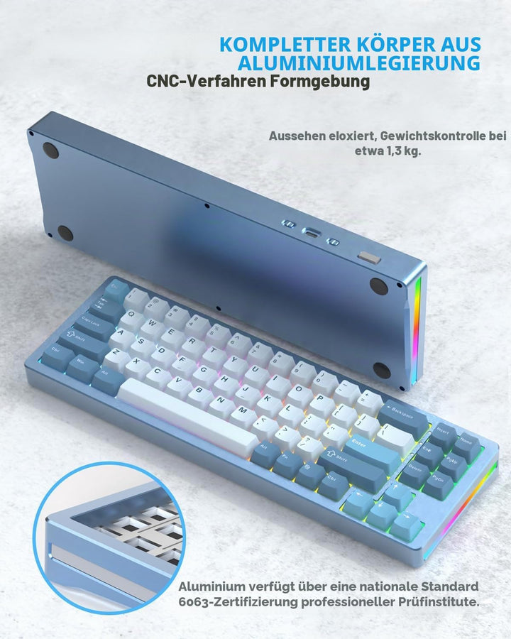 ATTACK SHARK M71 CNC Aluminum Custom Mechanical Gaming Keyboard, Tri-Mode-BT5.0/2.4G Wireless/Wired,