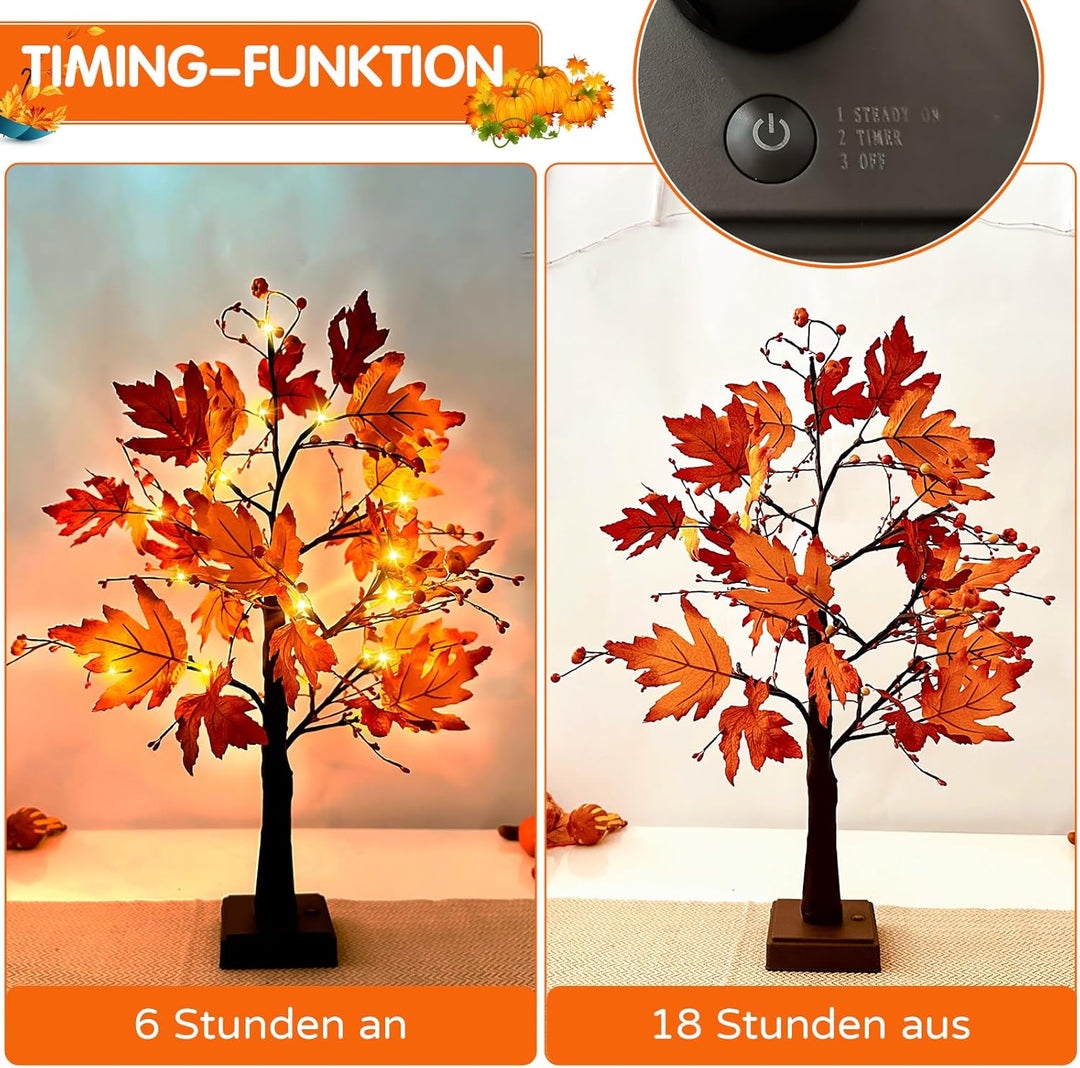Herbstdeko Ahornblatt Baum Lichter, 61cm Herbst Dekoration Lichterbaum Für Innen mit Timer, Herbst D