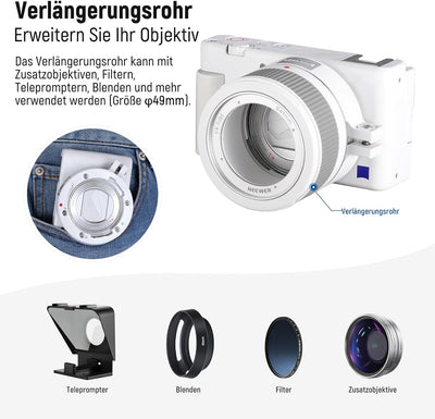 NEEWER Weitwinkelobjektiv kompatibel mit Sony ZV1 Kamera, 2 in 1 18mm HD Weitwinkel und 10 Fach Makr