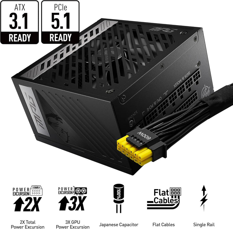 MSI MPG A850G PCIE5 Netzteil, EU Stecker - 850W, 80 Plus Gold Zertifiziert, vollmodularer ATX 3.0, u