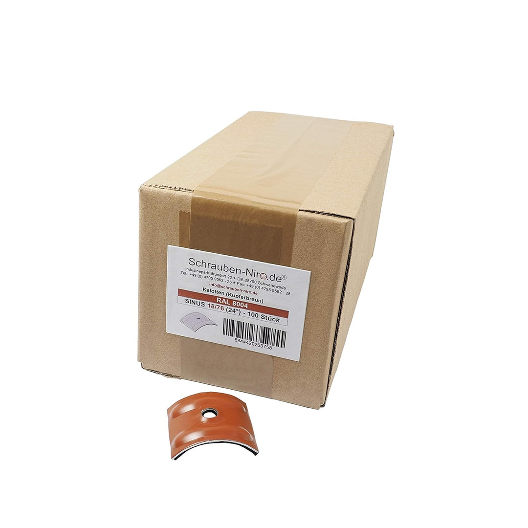100 Kalotten Kupferbraun RAL 8004 Aluminium 24° für Sinus Profil 76/18 Wellplatten Lichtplatten
