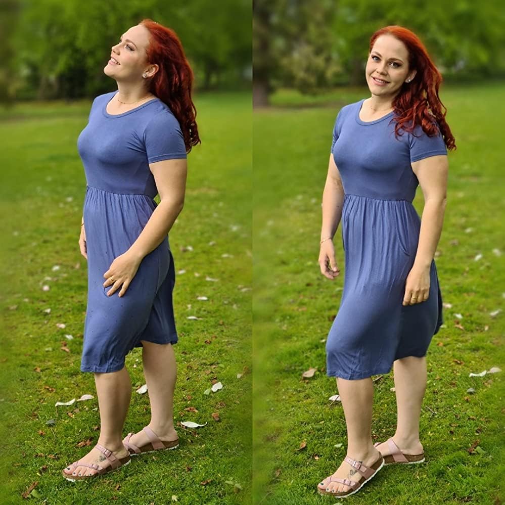 AUSELILY Damen Kleider Sommer Sommerkleider Knielang Kurzarm Empire Freizeitkleid Schicke Shirtkleid