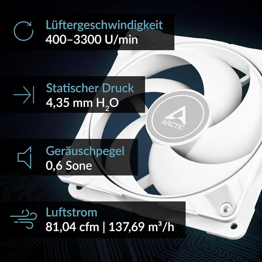 ARCTIC P12 Max - PC Lüfter, High-Performance 120 mm Gehäuselüfter, PWM-gesteuerte 400–3300 rpm, Opti