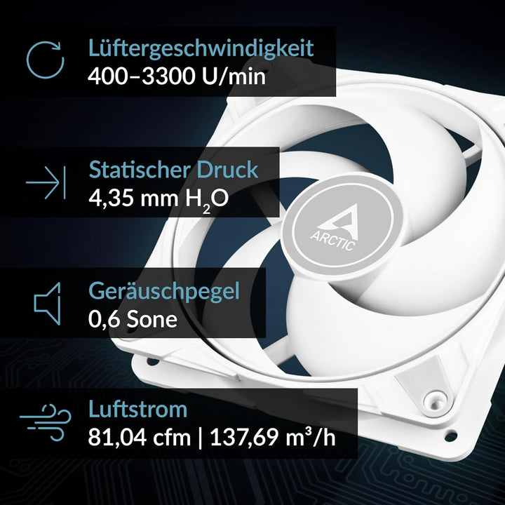 ARCTIC P12 Max - PC Lüfter, High-Performance 120 mm Gehäuselüfter, PWM-gesteuerte 400–3300 rpm, Opti