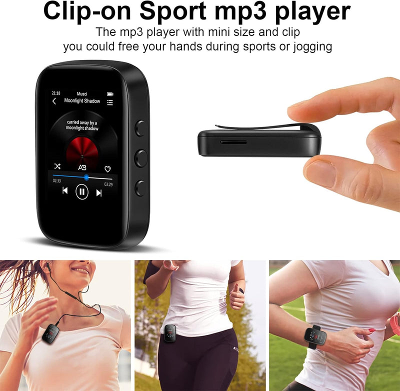 32-GB-MP3-Player mit Bluetooth-Sport-Clip-on-Musikplayer zum Laufen, Gehen, Unterstützung, Voll-Touc