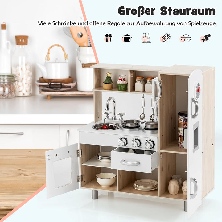 DREAMADE Kinderküche mit Licht und Sound, Kinder Spielzeugküche mit Spüle Herd Mikrowelle Kühlschran