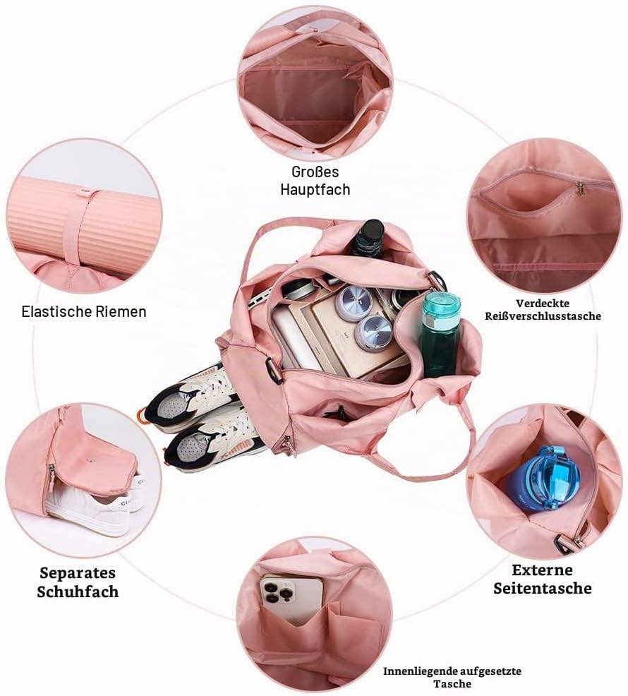 Aucuu Sporttasche, Reisetasche mit Schuhfach &amp; Nassfach, Gross Gym Tasche für Yogamatten &amp; Yoga-Zube