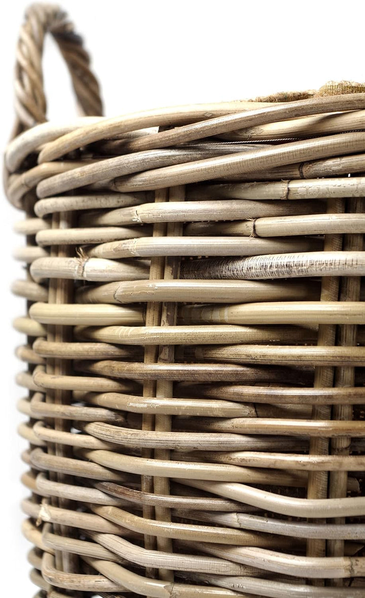 Kobolo Holztrage Holzkorb für Kaminholz Kaminholzkorb - rund, grau - Rattan - 2er Set