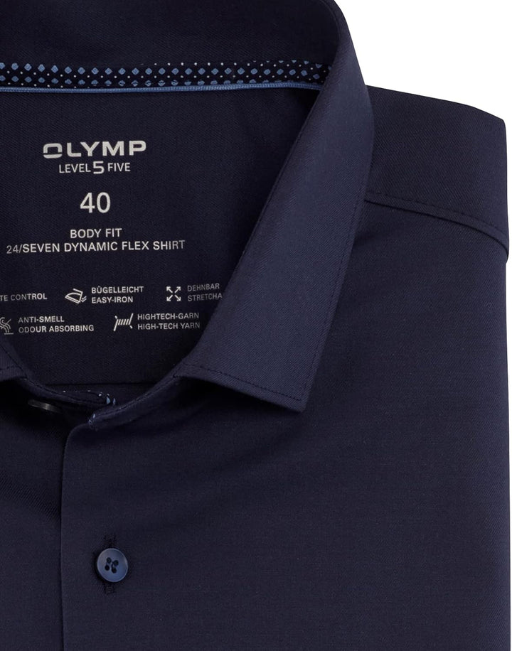 OLYMP Herren Businesshemd Kurzarm Level Five 24/Seven,Twill,Body fit,Modern Kent 46 Marine 18, 46 Ma