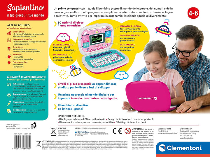 Clementoni 16403 Sapientino – Mein erster Pink – Laptop Spielzeug 4 Jahre, Aktivitätszentrum und Ler
