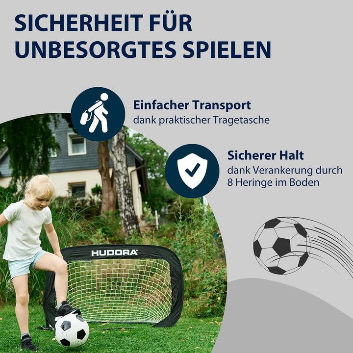 HUDORA Pop Up-Fussballtor 2er Set - Faltbare Fussballtore für Kinder &amp; Erwachsene - Fussballtorset G