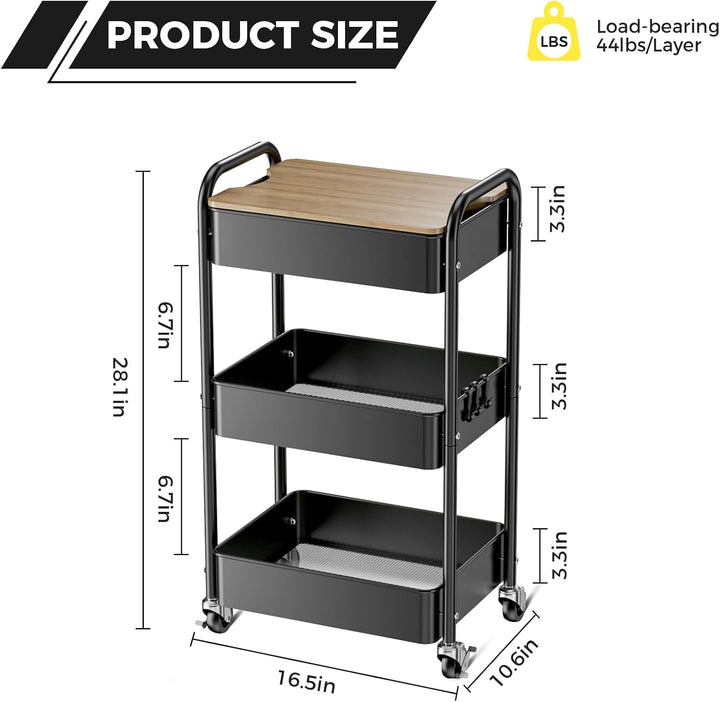 Shrivee 3-Tier Rollwagen mit Tischplatte, Servierwagen, rollender Allzweckwagen aus Metall, Regal au