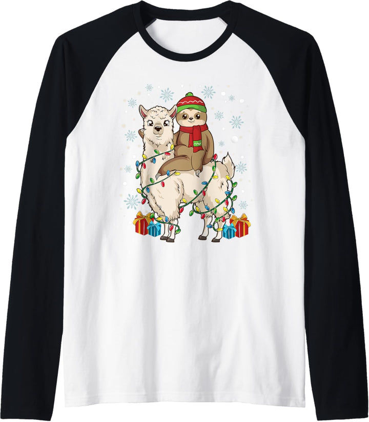 Kids Pajamas Girls Top Pajama Boys Gift Funny Sloth Llama Raglan