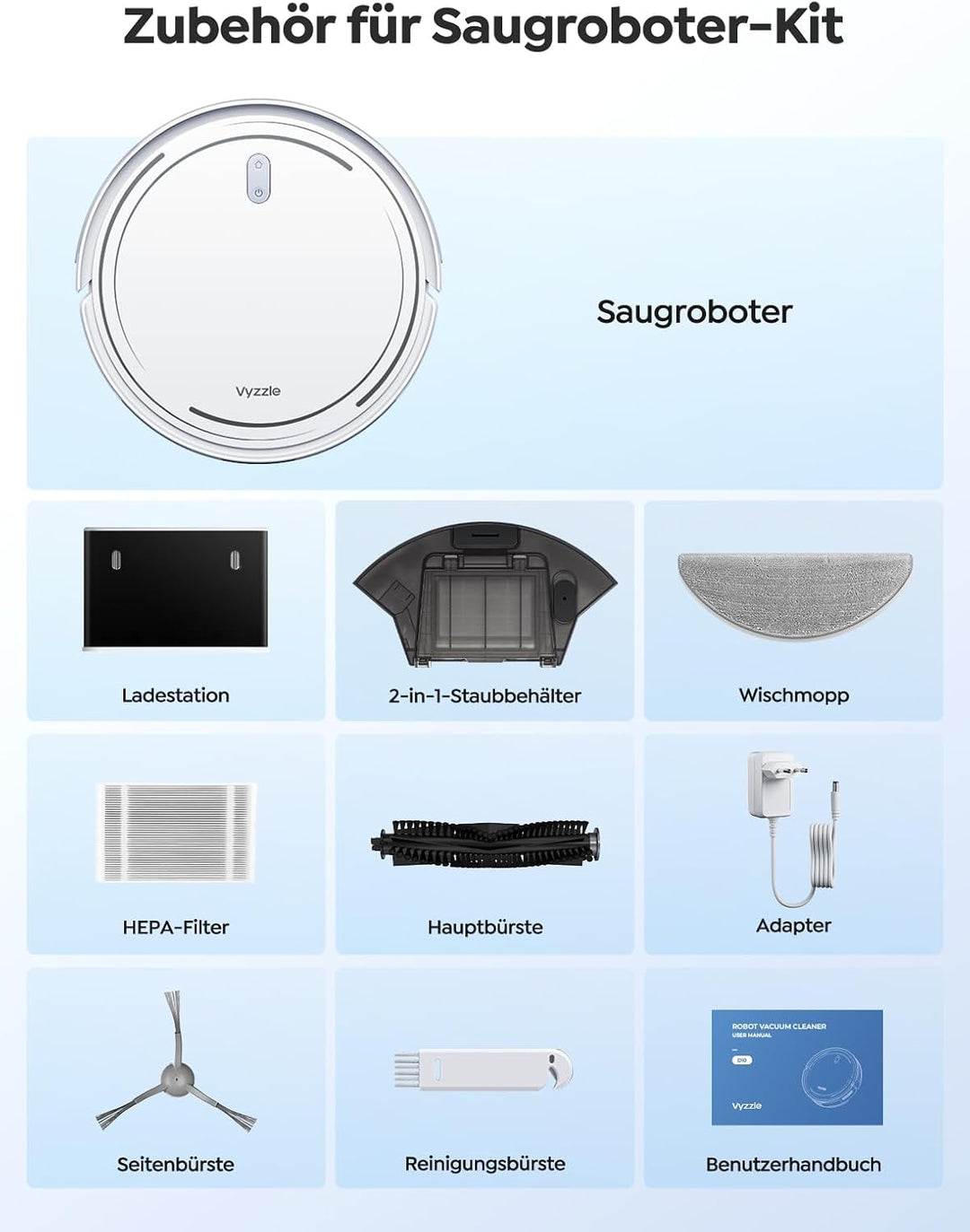 Vyzzle Saugroboter mit Wischfunktion, ultradünner Saugroboter mit LDS Navigation, 5000Pa Staubsauger
