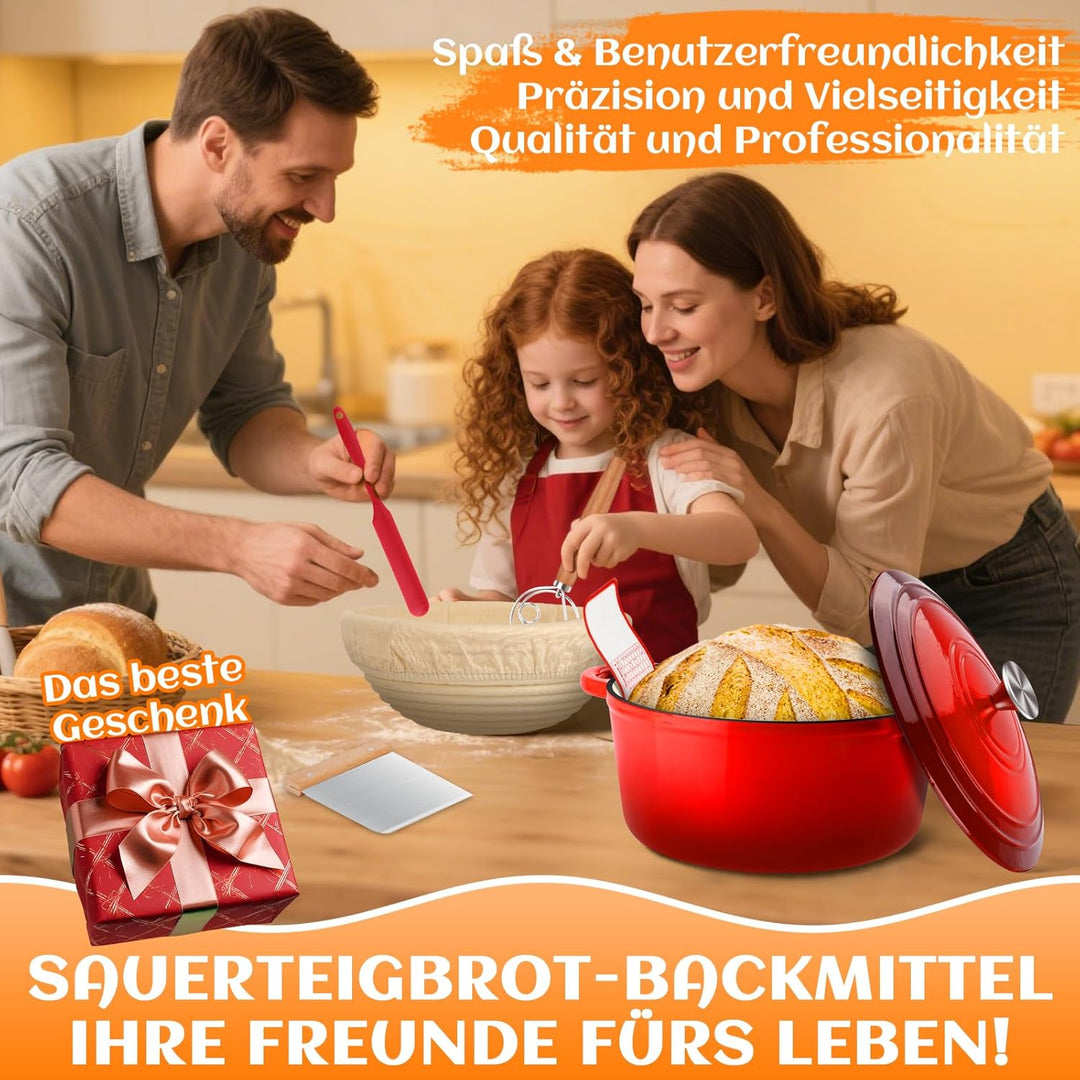 NZQXJXZ Gusseisen Topf Brot Backen, 26cm Emaille Schmortopf mit Deckel Brotbackform mit Banneton Bro