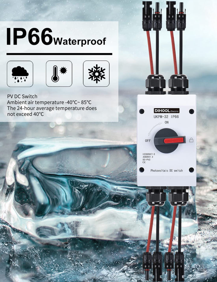 DIHOOL DC Trennschalter 2 Strings PV Anlage mit Generatoranschlusskasten Sicherungsautomat 32A IP66