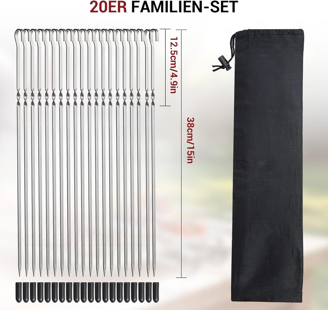 Homealexa 20 Stücke Grillspiesse, Grill Kabob Spiesse 37,5cm Edelstahl Lange Spiesse Schaschlikspies