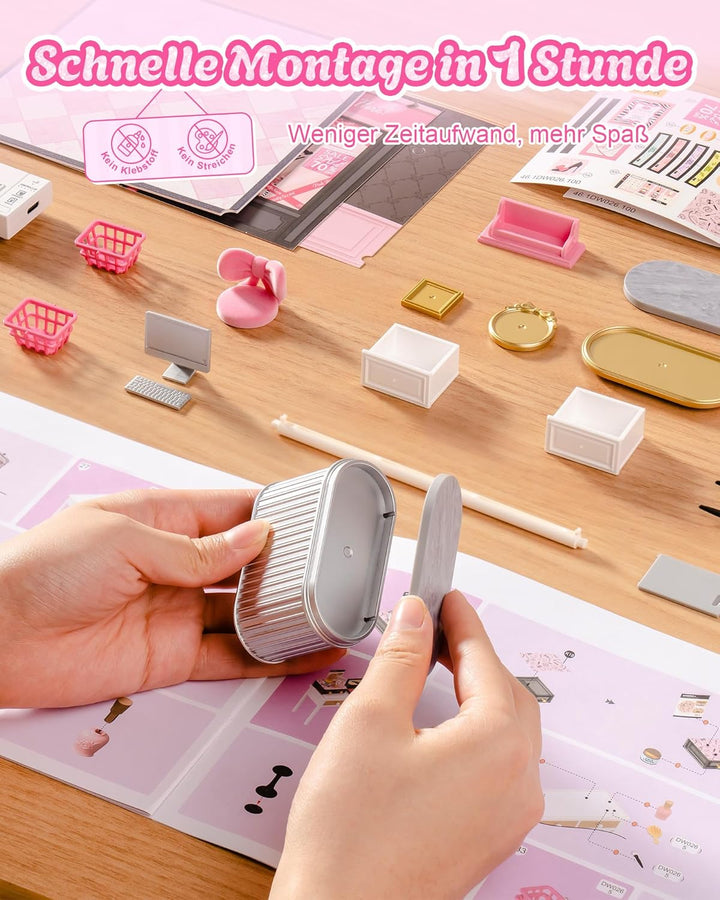 Rolife Super Creator Pink Beauty Store, DIY Miniature House mit Licht, Ohne Kleber, Niedliche Miniwe