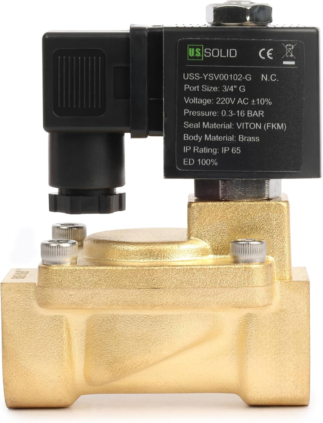 U.S. Solid Magnetventil Messing 3/4" 230V AC, 0,3-16 bar, stromlos geschlossen, VITON-Dichtung, G-Ge