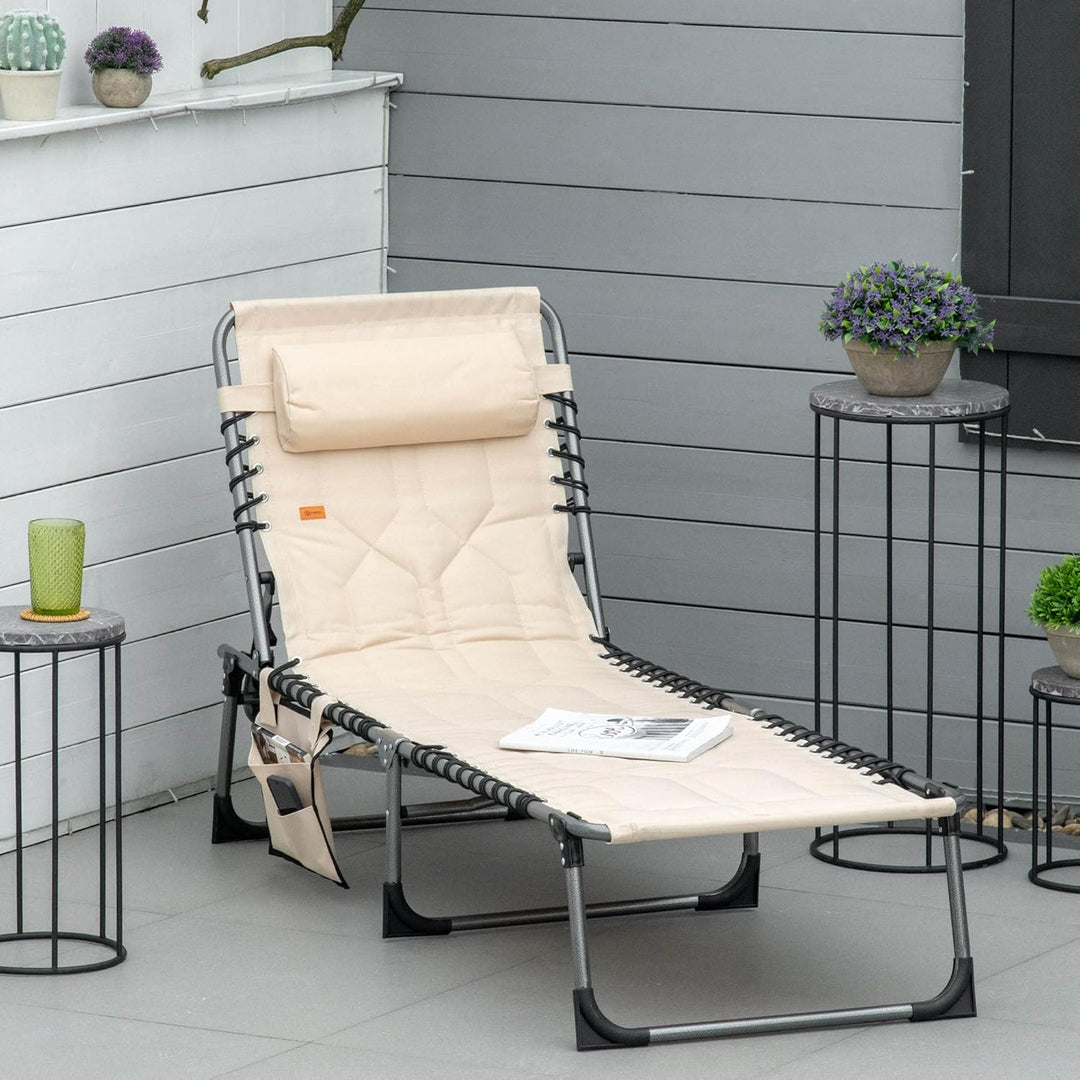 Outsunny Sonnenliege, klappbar Gartenliege mit Kopfkissen, Seitentasche, Liegestuhl mit 5-Fach verst