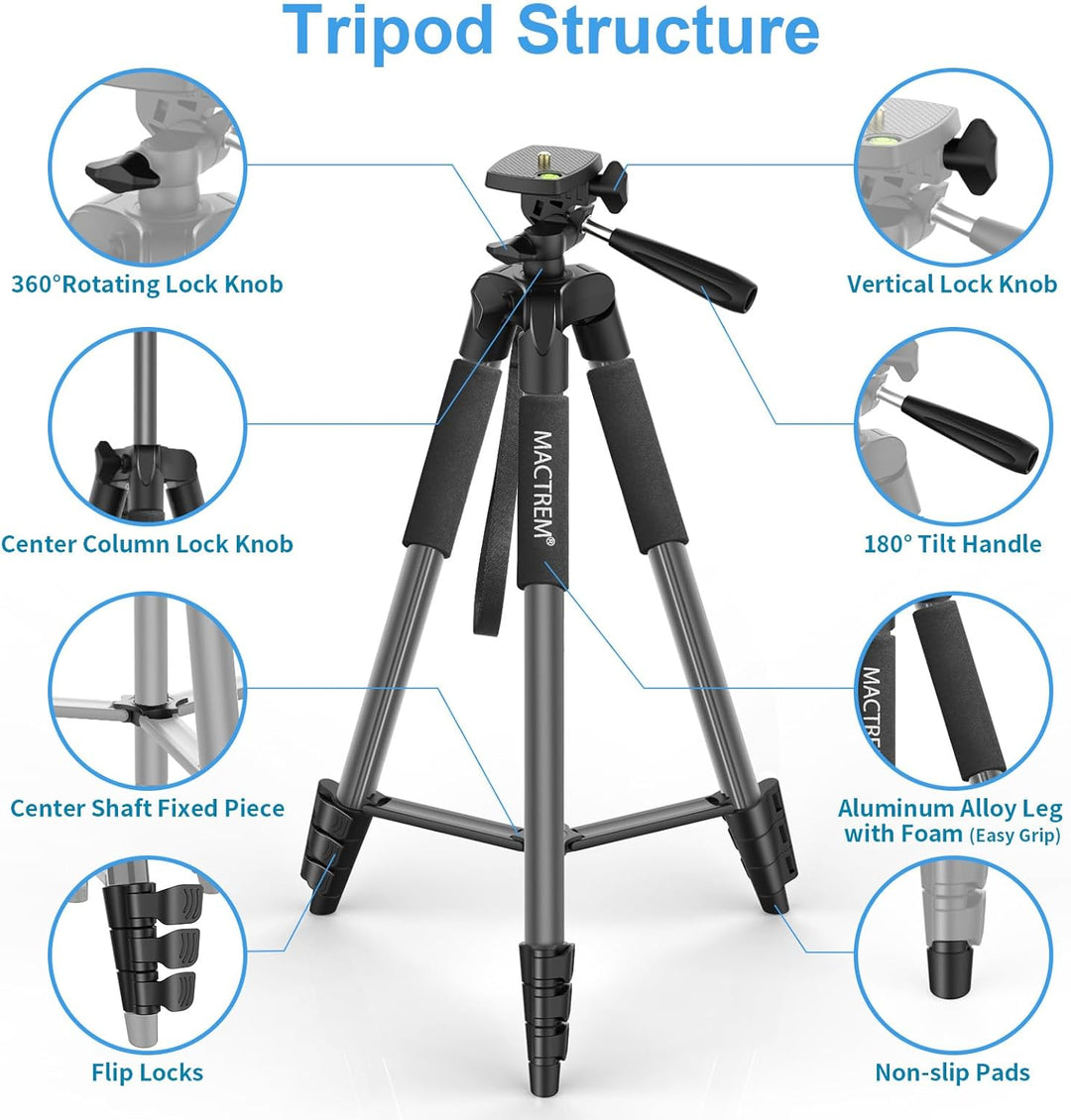 Handy Stativ, Upgrade 165cm / 65" Kamera Stativ für Smartphone iPad, 360° Drehung Tragbar Tripod mit