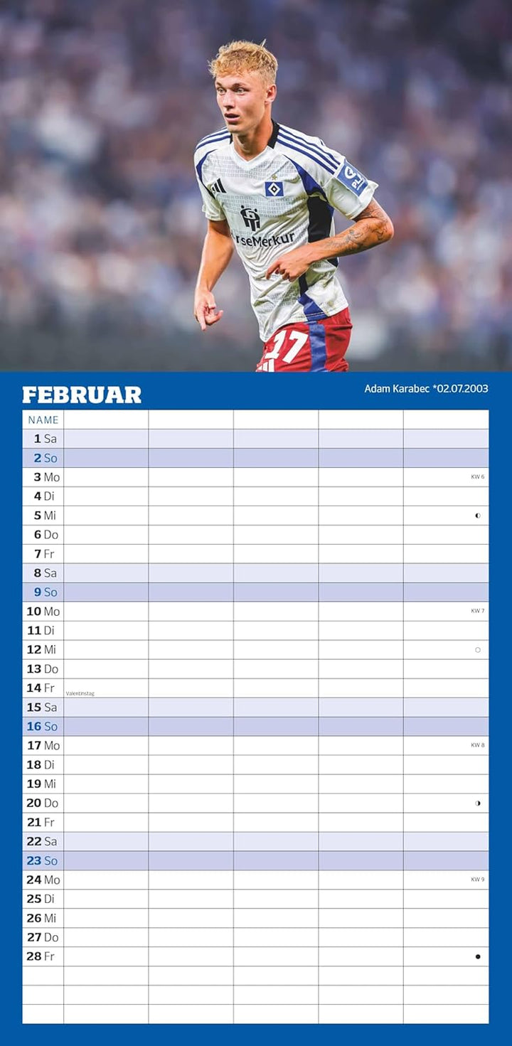 N NEUMANNVERLAGE - Hamburger SV 2025 Fan-Timer, 22x45cm, Fussball-Familienplaner mit 5 Spalten und M