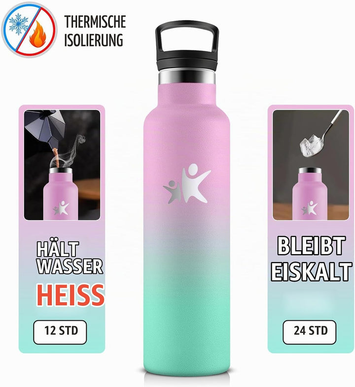KollyKolla Thermoskanne 750ml, Thermosflasche mit Strohhalm, Kohlensäure Geeignet, Vakuum Edelstahl
