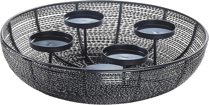 Kobolo Dekoschale Kerzenhalter Adventskranz Draht - aus Metall - schwarz - für 4 Kerzen - 38 cm