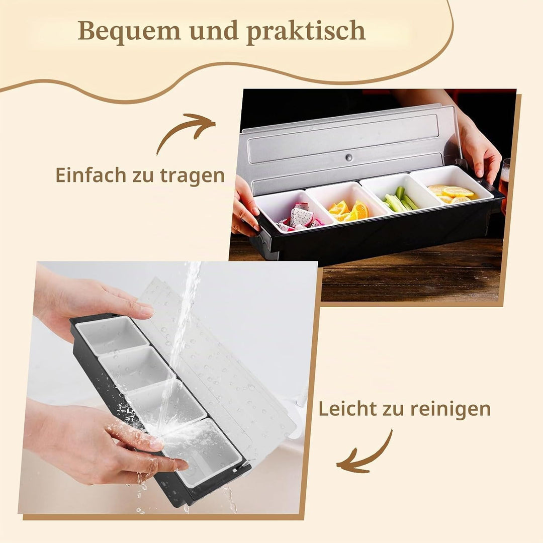 Zutatenbehälter mit Deckel, 4 Fächer Abnehmbare Obstdose, Transparenter Gewürzspender Snackteller Le