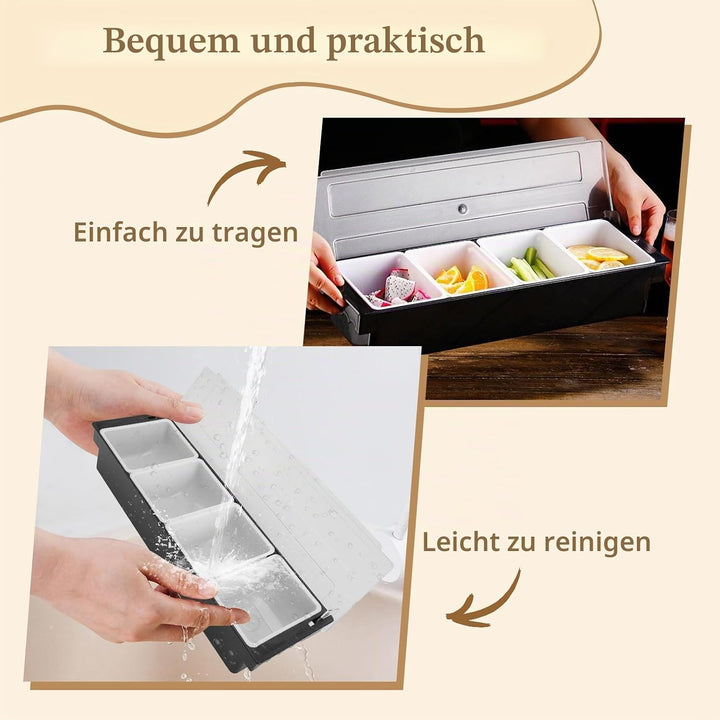 Zutatenbehälter mit Deckel, 4 Fächer Abnehmbare Obstdose, Transparenter Gewürzspender Snackteller Le