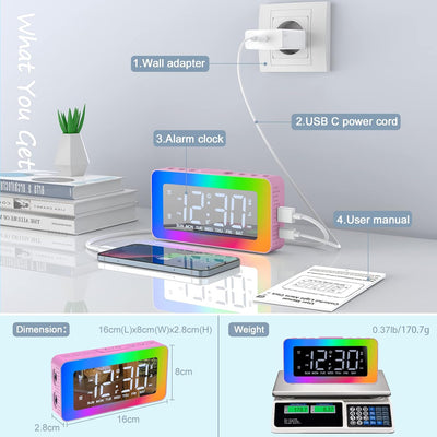 Wecker digital mit 2 Wecker Laut für Tiefschläfer, Wecker mit Licht,Timer,8 White Noise, Wecker mit