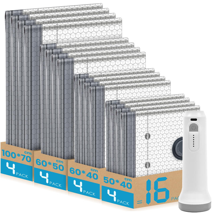 Vakuumbeutel für Kleidung Reise mit Kabellose Pumpe,16 Stück Vacuum Storage Bags für bettdecken in 4