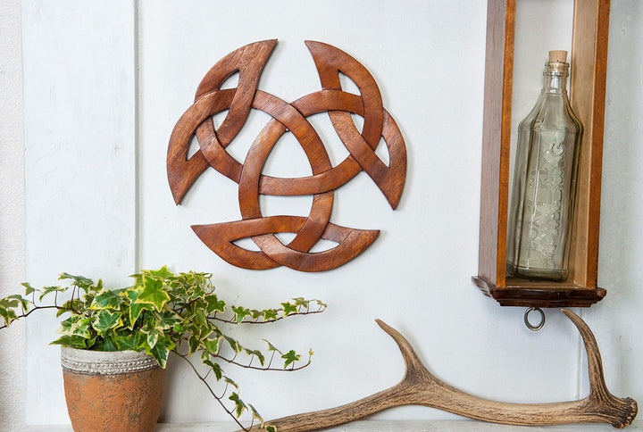 Windalf Grosses Celtic Holz Wandbild ARWAIN Ø 30 cm Wandornament Offene Dreifalt Wandfigur Handarbei