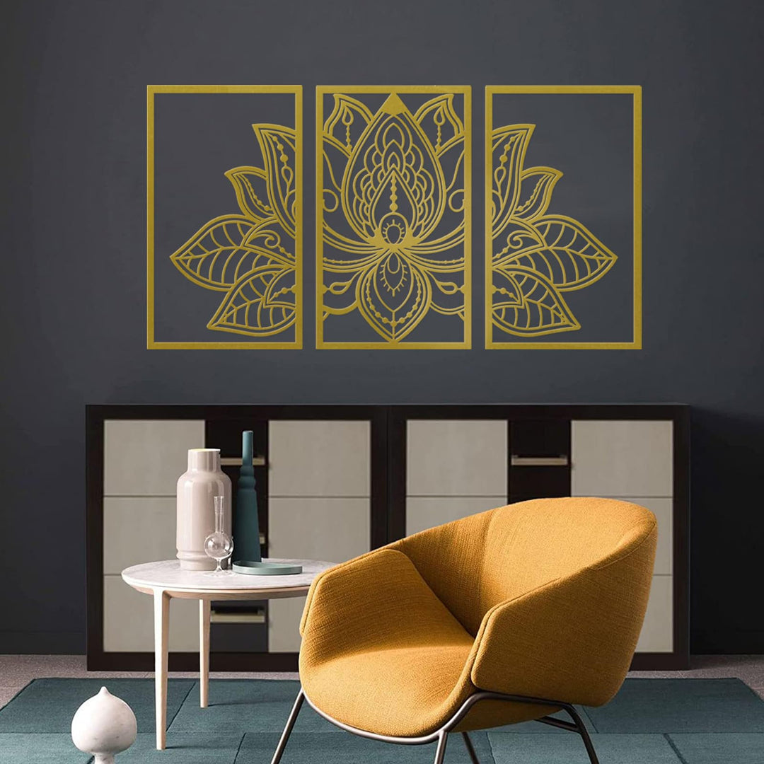 Resama 3 Pcs Lotusblume Wandkunst Dekor Metall Mandala Wanddekoration Einzigartige Lotusblume Wandku