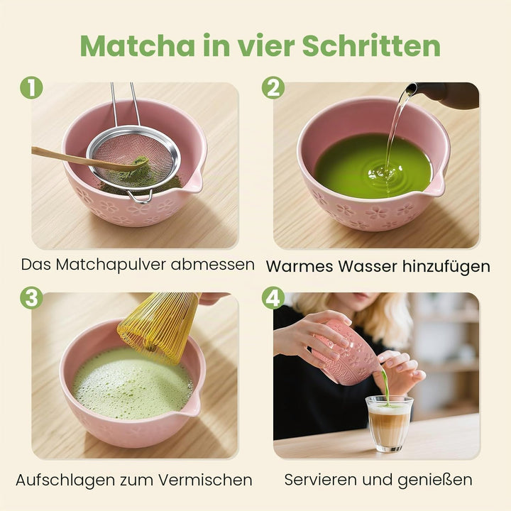 Matcha Set - 8 Stück Matcha Besen Tea Set, Matcha-Schale mit Ausgiesser, Bambus Matcha Whisk, Schauf