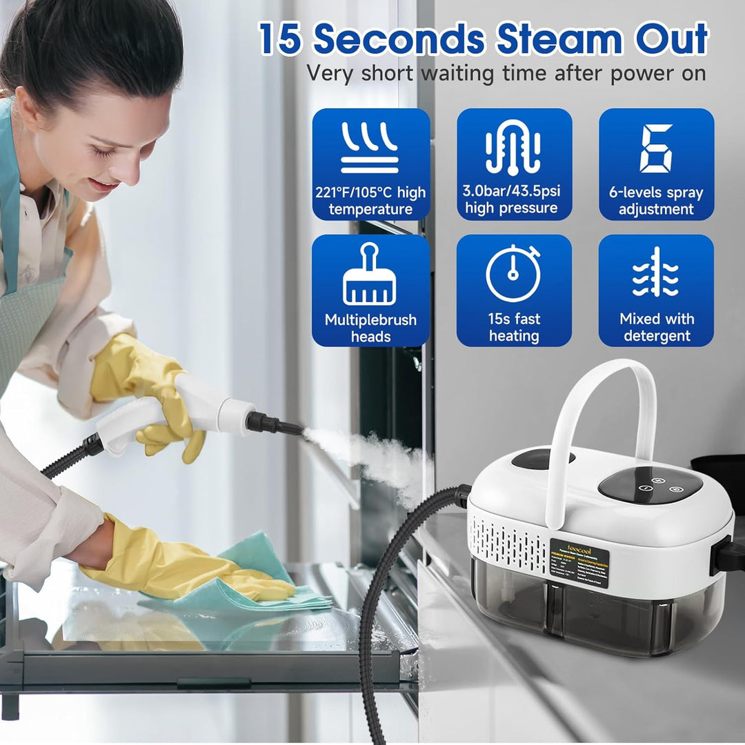 Tragbarer Dampfreiniger 2500 W, 1100 ml Hochdruck-Dampfreiniger mit 3 Bürstenköpfen, Multifunktional