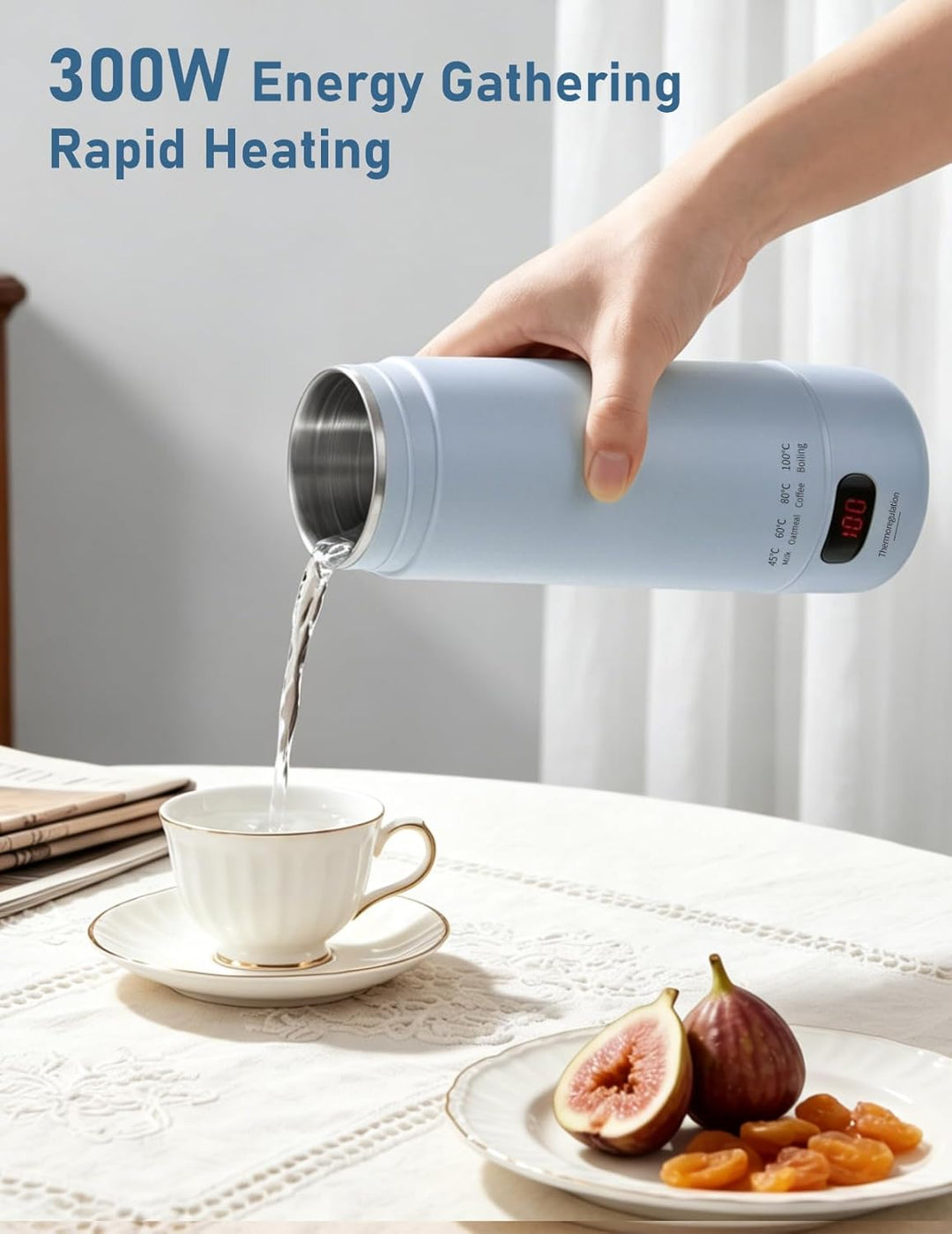 Reisewasserkocher Klein, 450ml Tragbarer Mini Wasserkocher mit 6 Temperatureinstellung LED-Display E