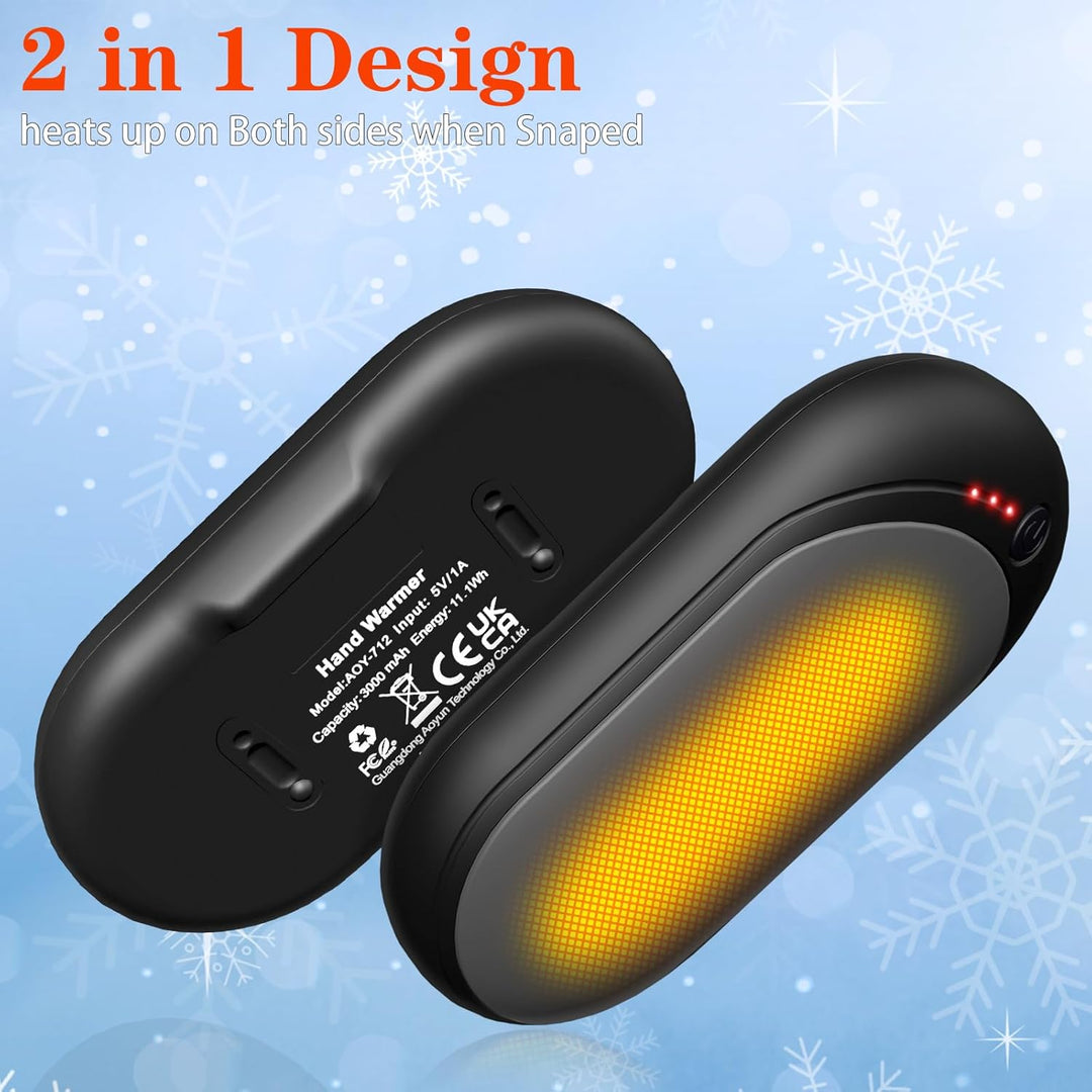 Elektrischer Handwärmer,Handwärmer Wiederaufladbar 2er Set mit 6000mAh,Taschenwärmer USB-Kabeln,3 He