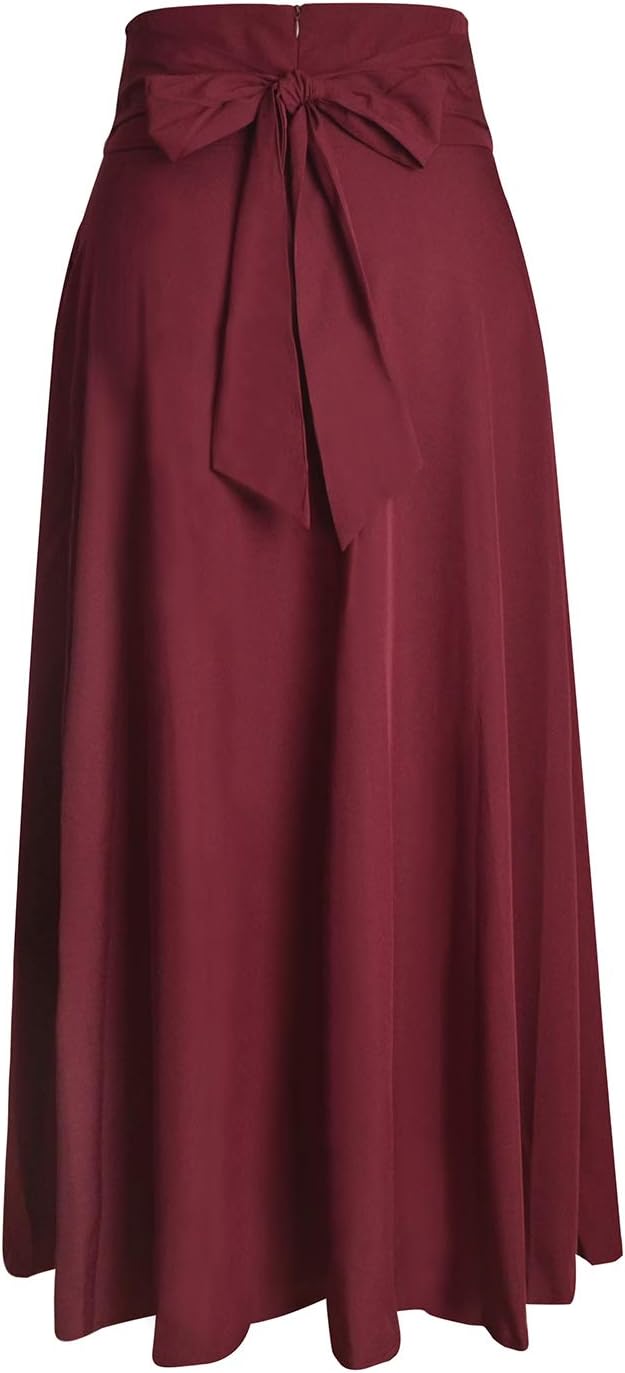 Damen High Waist Maxirock Taschen mit Seitenschlitz Langer A-Linie Rock S 0 Burgundisch, S 0 Burgund
