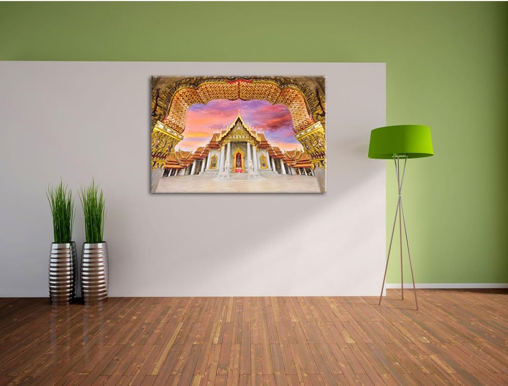 Pixxprint Marmortempel von Bangkok / 100x70cm Leinwandbild bespannt auf Holzrahmen/Wandbild Kunstdru